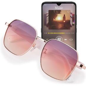 Smart Glasses, Polarized Sunglasses with Bluetooth Speaker | Voice Assistant | Open Ear Sport Music Glasses, 8Hr Playtime, Outdoor UV Protectio for Men/Women (Gradient Color-Pink)