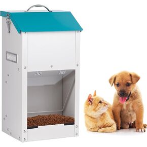 Automatic Dog Feeder Outdoor Galvanized Dog Food Dispenser 15lbs Pet Cat Feeding Station Metal Gravity Feeder for Puppy, Dog, Cat