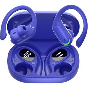 Wireless Earbuds Bluetooth 5.4 Headphones, 96hrs Playtime, Wireless Charging Case LED Display, Over Ear Headphones, ENC Noise Cancelling, Hi-Fi Sound, IP7 Waterproof, for Sports and Workouts Black