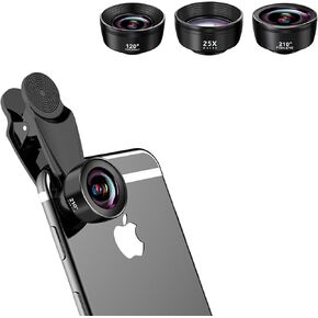 3-in-1 Smartphone Lens Kit - 210° Fisheye Lens, 120° Wide-Angle Lens, 25X Macro Lens for Stunning Photography - Compatible with iPhone/Android/Cellphone and Tablet