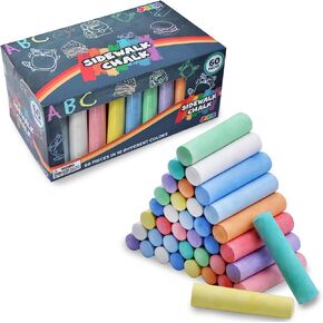 JOYIN 60 PCS Sidewalk Chalk Set (10 colors), Non-Toxic Washable Outdoor Jumbo Chalk Set for Painting on Chalkboard, Art Play and Playground Toy