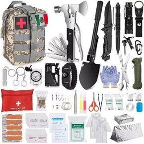 325 Pieces Survival First Aid Kit, Professional Survival Kit with Tactical Molle Pouch and Emergency Tent, Emergency Kit for Earthquakes, Outdoor Adventures, Camping, Hiking, Hunting