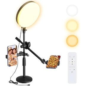 Full Screen Selfie Ring Light Kit with Desk Tripod Stand and Phone Holder, Desktop Laptop Ring Light with Adjustable Shooting Arm for Video Recording, Live Streaming, Zoom Lighting, Photography