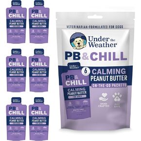 Under the Weather Pet PB & CHILL Dog Peanut Butter Dog Treats | Vet-Formulated 100% Natural and Tasty Calming Treats for Dogs | Promotes Calmness and Relieves Anxiety for Dogs | 1 Oz - Pack of 6