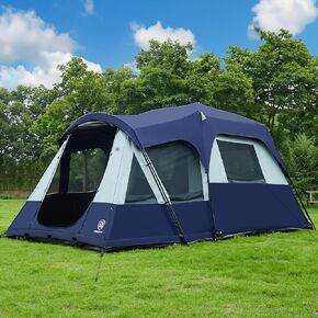EVER ADVANCED 8 Person Blackout Cabin Tent, Camping Tent with Multi Room, Family Tent with Extra Porch and Rainfly, 2 Rooms Huge Portable Tent with Carry Bag, Water Resistant