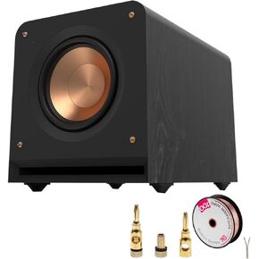 Klipsch RP-1000SW: مضخم صوت عالي الجودة مقاس 10 بوصات لصوت جهير فائق - حزمة من خشب الأبنوس مع سلك مكبر صوت بطول 100 قدم بطول 16 AWG + مقابس مكبر صوت نحاسية، 5 أزواج in Kuwait