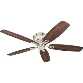 Honeywell Ceiling Fans Glen Alden, 52 Inch Classic Flush Mount Indoor LED Ceiling Fan with Light, Pull Chain, Quick-2-Hang Dual Finish Blades, Reversible Motor - 50182 (Brushed Nickel)