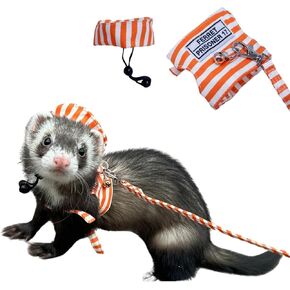 Ferret Harness and Leash - Adjustable Soft Cotton Small Pet Harness with Safe Bell, No Pull Comfort Padded Vest for Ferret, Guinea Pigs, Chinchilla and Similar Small Animals (Orange)