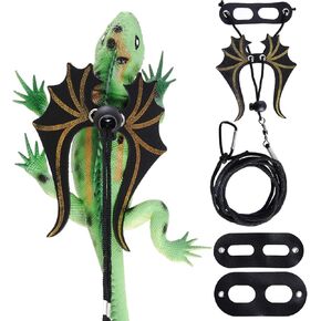 3 Sizes Adjustable Bearded Dragon Lizard Leash Harness Dinosaur Wing for Amphibians and Small Pet Animals