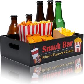 Snack Organizer with Handles Reusable Movie Night Snack Trays Wooden Popcorn Bag Snack Holder for Pantry Kitchen Table Family Movie Night Birthday Party Supplies