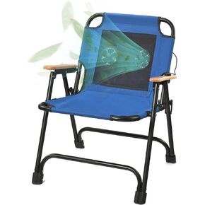 KNINE OUTDOORS Foldable Beach Chair Camping Chair with Fan, with USB-Powered Cooling System, for Camp, Beach, Fishing (Blue)