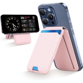 CreaDream Magsafe Wallet, Magnetic Card Wallet Holder with RFID for iPhone, Adjustable Stand with 5 Card Holder for iPhone 16/15/14/13/12 Series, Not for iPhone Mini, Sparkle Pink