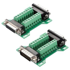 2PCS DB15 Male Female Connector in One Breakout Board, DB15 Solderless RS232 D-SUB Serial to 15-pin Port Terminal Adapter Module
