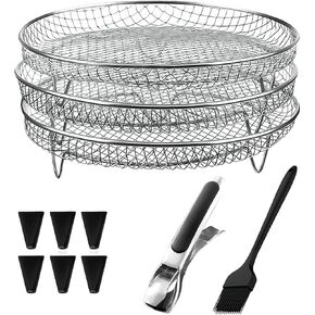 Air Fryer Basket for Oven, 7.8inch Round Air Fryer Rack with Clamp and Brush Stainless Steel Air Fryer Basket Non-Stick Air Fryer Tray Fit All 4.2QT - 5.8QT Air Fryer, Oven, 3pack
