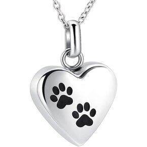 Pet Urn Necklace Heart Memorial Urn Pendant Dog Cat Keepsake Funeral Jewelry 316L Stainess Steel Paw Print Cremation Jewelry