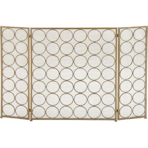 Deco 79 Metal Geometric Foldable Mesh Netting 3 Panel Fireplace Screen with Circle Pattern, 47" x 1" x 32", Brass