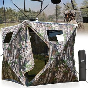 YOLENY See-Through Hunting Blind, Portable Pop Up Ground Blind with Carrying Bag - Resilient Tent, Zip Door & Silent Windows for Deer & Turkey Hunting