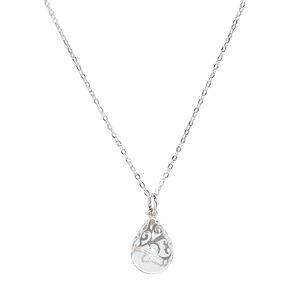 Recycled Vintage White 1960s Cold Cream Jar Sterling Silver Filigree Teardrop Necklace