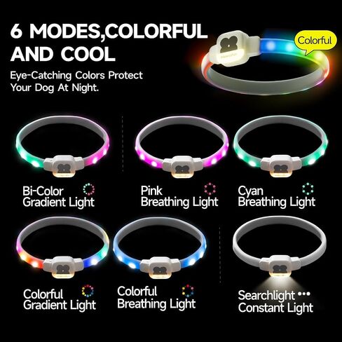 MEWOOFUN طوق الكلب المضيء، طوق الكلب LED مع USB قابل لإعادة الشحن يتوهج في أطواق الكلاب الداكنة، قلادة كلب مقاومة للماء مع 6 أوضاع وامض للكلاب الصغيرة (أبيض، صغير) in Saudi Arabia