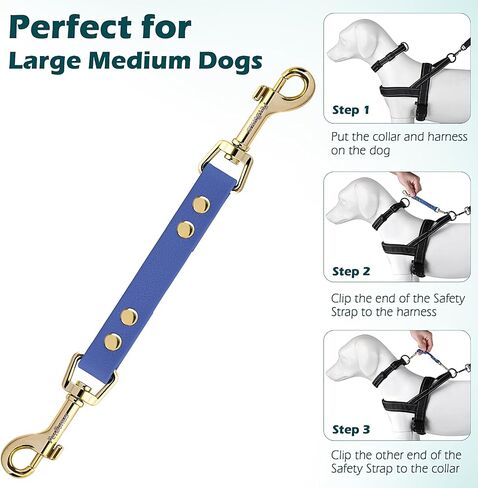 PetBonus Dog Collar Safety Clip, Waterproof Backup Safety Strap for Dog Harness to Prong Collar, Odor Proof Double Ended Clasp Leash Connector for Training Walking (Black) in Saudi Arabia