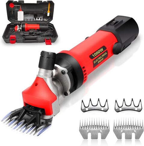 PAT JUUMG 1000W Sheep Shears Electric Farm Livestock Haircut with 2 Blades Professional Animal Clippers 6 Speed Heavy Duty Electric for Thick Horses Sheep Alpacas Goats(Red) in Saudi Arabia
