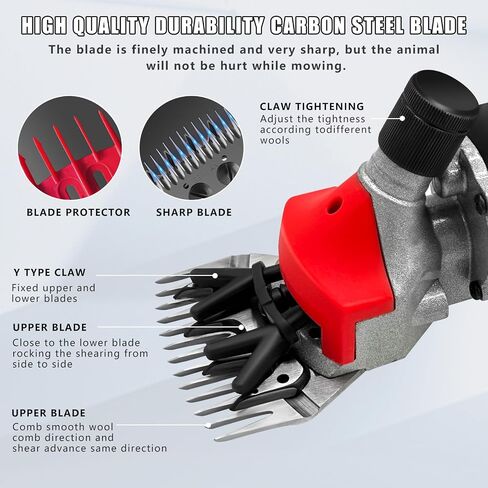 PAT JUUMG 1000W Sheep Shears Electric Farm Livestock Haircut with 2 Blades Professional Animal Clippers 6 Speed Heavy Duty Electric for Thick Horses Sheep Alpacas Goats(Red) in Saudi Arabia