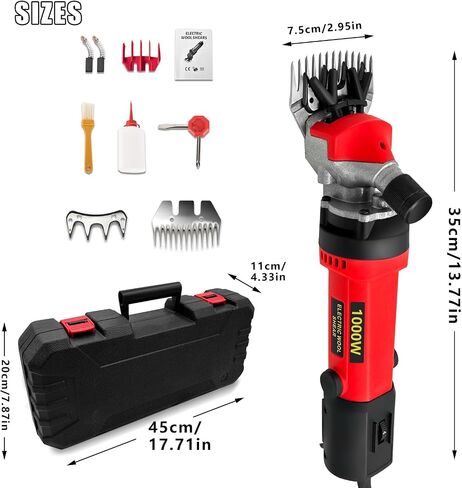 PAT JUUMG 1000W Sheep Shears Electric Farm Livestock Haircut with 2 Blades Professional Animal Clippers 6 Speed Heavy Duty Electric for Thick Horses Sheep Alpacas Goats(Red) in Saudi Arabia