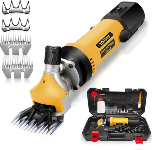 PAT JUUMG 1000W Sheep Shears Electric Farm Livestock Haircut with 2 Blades Professional Animal Clippers 6 Speed Heavy Duty Electric for Thick Horses Sheep Alpacas Goats(Red) in Saudi Arabia