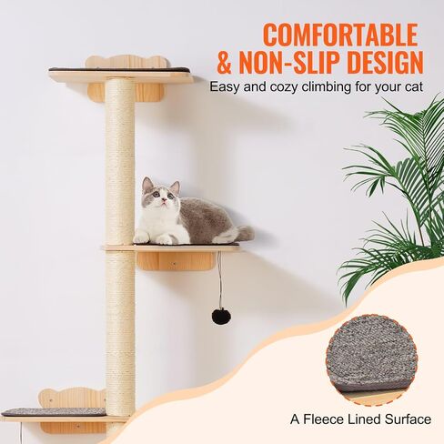 VEVOR 4 Tiers Cat Tree، مجموعة أثاث حائط للقطط مع 4 ألواح قفز، رف عائم للقطط مثبت على الحائط يصل إلى 40 رطل، 12 مم من خشب الصنوبر للقطط للنوم واللعب والتسلق in Saudi Arabia