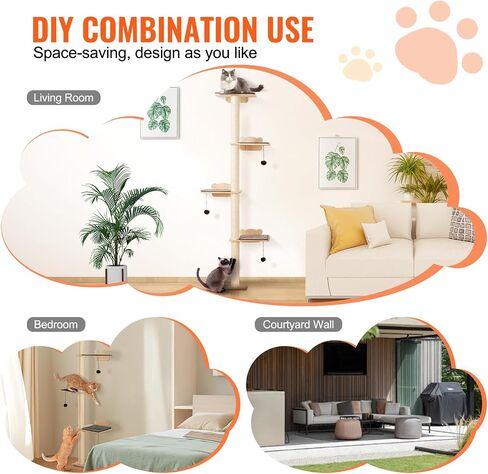 VEVOR 4 Tiers Cat Tree، مجموعة أثاث حائط للقطط مع 4 ألواح قفز، رف عائم للقطط مثبت على الحائط يصل إلى 40 رطل، 12 مم من خشب الصنوبر للقطط للنوم واللعب والتسلق in Saudi Arabia