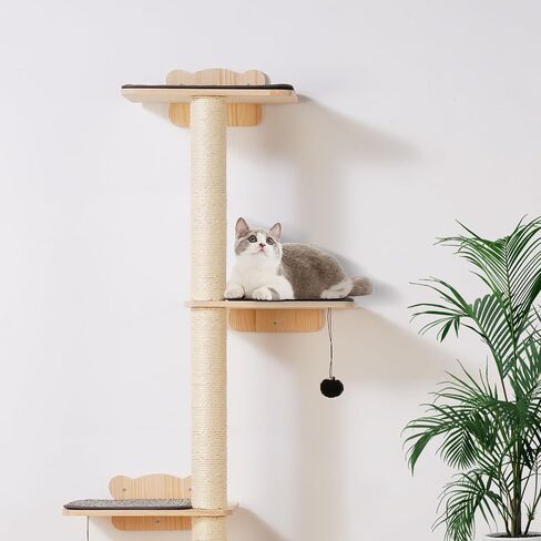 VEVOR 4 Tiers Cat Tree، مجموعة أثاث حائط للقطط مع 4 ألواح قفز، رف عائم للقطط مثبت على الحائط يصل إلى 40 رطل، 12 مم من خشب الصنوبر للقطط للنوم واللعب والتسلق in Saudi Arabia