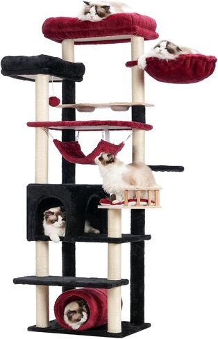Cat Tree for Indoor Cats, 64" Tall Cat Tower with Scratching Post, Cat Condo and Platforms for Large Adult with Food Station, Cat Tunnel, Hammock, Cat Bowls, Light Gray GCT021W in Saudi Arabia