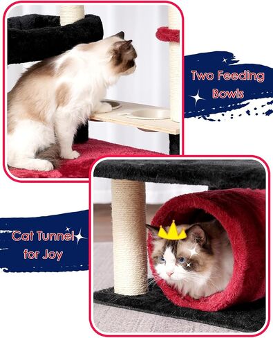 Cat Tree for Indoor Cats, 64" Tall Cat Tower with Scratching Post, Cat Condo and Platforms for Large Adult with Food Station, Cat Tunnel, Hammock, Cat Bowls, Light Gray GCT021W in Saudi Arabia