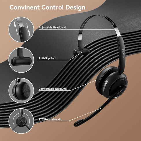 Wireless Headset with Mic for Work, Bluetooth Headset with Microphone(AI Noise Cancelling), 65Hrs Working Time Wireless Headset with Microphone for Work from Home/Call Center/PC/Computer/Teams in Kuwait