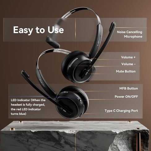 Wireless Headset with Mic for Work, Bluetooth Headset with Microphone(AI Noise Cancelling), 65Hrs Working Time Wireless Headset with Microphone for Work from Home/Call Center/PC/Computer/Teams in Kuwait