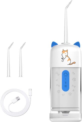 جهاز تنظيف الأسنان بالماء اللاسلكي للعناية بالأسنان للحيوانات الأليفة، منظف أسنان الماء المحمول للكلاب، جهاز ري الفم مع 3 أوضاع، طرفين نفاثين IPX7، مقاوم للماء، الحيوانات الأليفة والقطط والكلاب، تنظيف أسنان (أزرق) in Kuwait