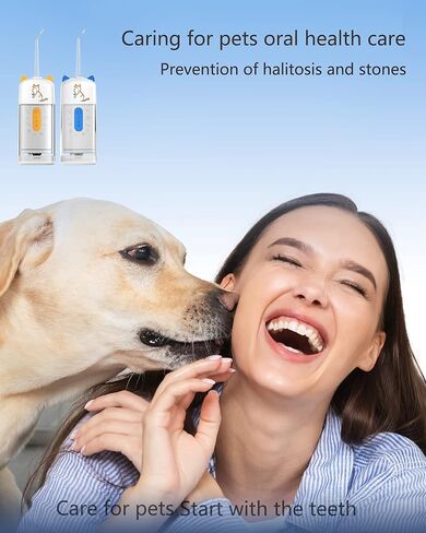 جهاز تنظيف الأسنان بالماء اللاسلكي للعناية بالأسنان للحيوانات الأليفة، منظف أسنان الماء المحمول للكلاب، جهاز ري الفم مع 3 أوضاع، طرفين نفاثين IPX7، مقاوم للماء، الحيوانات الأليفة والقطط والكلاب، تنظيف أسنان (أزرق) in Kuwait