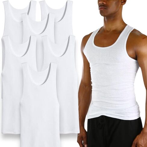 ToBeInStyle Men's Value Pack of Form Fitting Scoop Neck Sleeveless White A-Shirts in Saudi Arabia