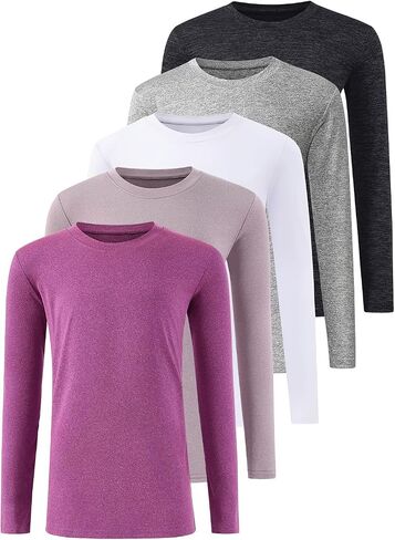5 Pack: Youth Girls Long Sleeve Shirts Dry Fit Athletic T-Shirts Soft Active Performance Tees Tops for Kids Teens in Saudi Arabia