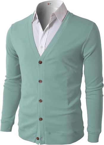 H2H Mens Casual Slim Fit Cardigans V-Neck Basic Designed Long Sleeve Button Down in Kuwait