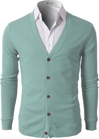 H2H Mens Casual Slim Fit Cardigans V-Neck Basic Designed Long Sleeve Button Down in Kuwait