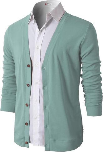 H2H Mens Casual Slim Fit Cardigans V-Neck Basic Designed Long Sleeve Button Down in Kuwait