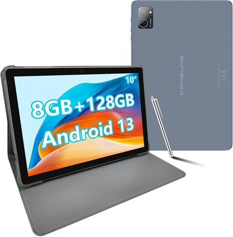 Metal Tablet Computer Android 13, 128GB+8(4+4 expansion)GB/1TB Expandable, 9000mAh Large Battery, 10 Inch 1280X800, Double-layer Glass Touch Panel, 5MP+8MP Camera, WiFi6, BT5.0, GMS Certified in Saudi Arabia