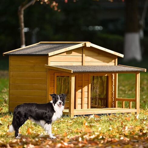 LUSPAZ 47.2 Inch Large Wooden Dog House Outdoor, Outdoor and Indoor Dog Crate, Cabin Style, with 2 Doors Porch, Wood in Saudi Arabia