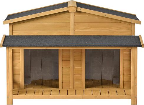 LUSPAZ 47.2 Inch Large Wooden Dog House Outdoor, Outdoor and Indoor Dog Crate, Cabin Style, with 2 Doors Porch, Wood in Saudi Arabia