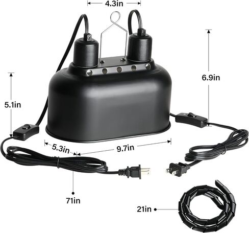 Simple Deluxe Dual Dome Reptile Light Fixture with Separate Switches, Fits Max 100W Reptile Heat Lamp/UVB Light, for Amphibians Terrarium and Tortoise Habitat in Kuwait