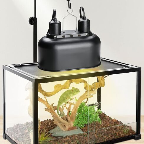 Simple Deluxe Dual Dome Reptile Light Fixture with Separate Switches, Fits Max 100W Reptile Heat Lamp/UVB Light, for Amphibians Terrarium and Tortoise Habitat in Kuwait