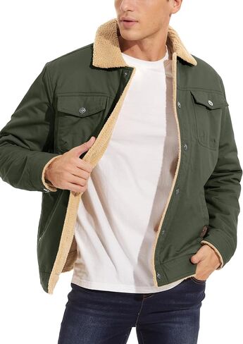 MAGCOMSEN Men's Cargo Jacket Cotton Thicken Lined Sherpa Jackets Winter Warm Turn-down Collar Coats Multi Pockets in Saudi Arabia