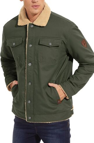 MAGCOMSEN Men's Cargo Jacket Cotton Thicken Lined Sherpa Jackets Winter Warm Turn-down Collar Coats Multi Pockets in Saudi Arabia