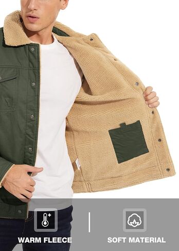 MAGCOMSEN Men's Cargo Jacket Cotton Thicken Lined Sherpa Jackets Winter Warm Turn-down Collar Coats Multi Pockets in Saudi Arabia